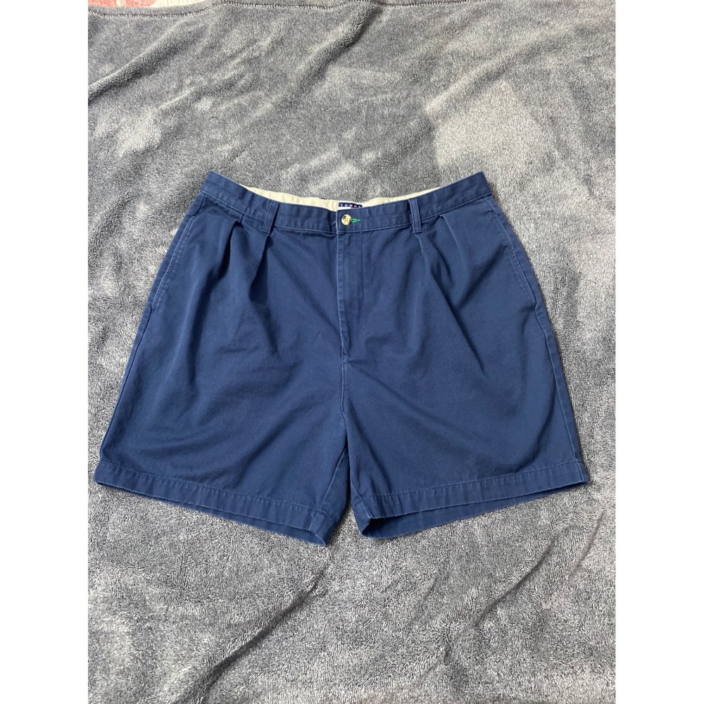 Tommy Hilfiger Mens Navy Blue Pleated Chino Shorts Cotton Size 38 Dad Fashion